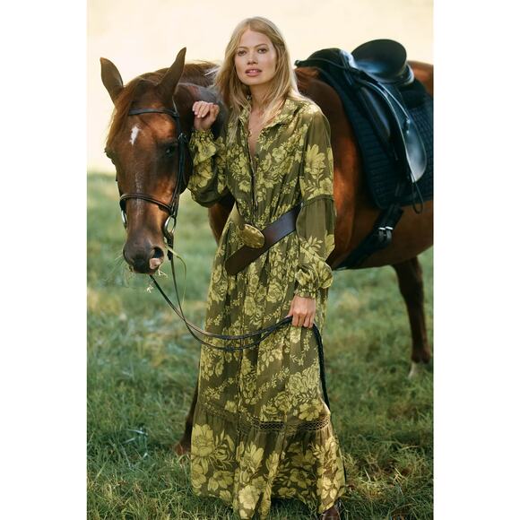 nwt by ANTHROPOLOGIE sz 1X The Eleanora Long-Sleeve Shirt dress in green floral - Picture 2 of 4